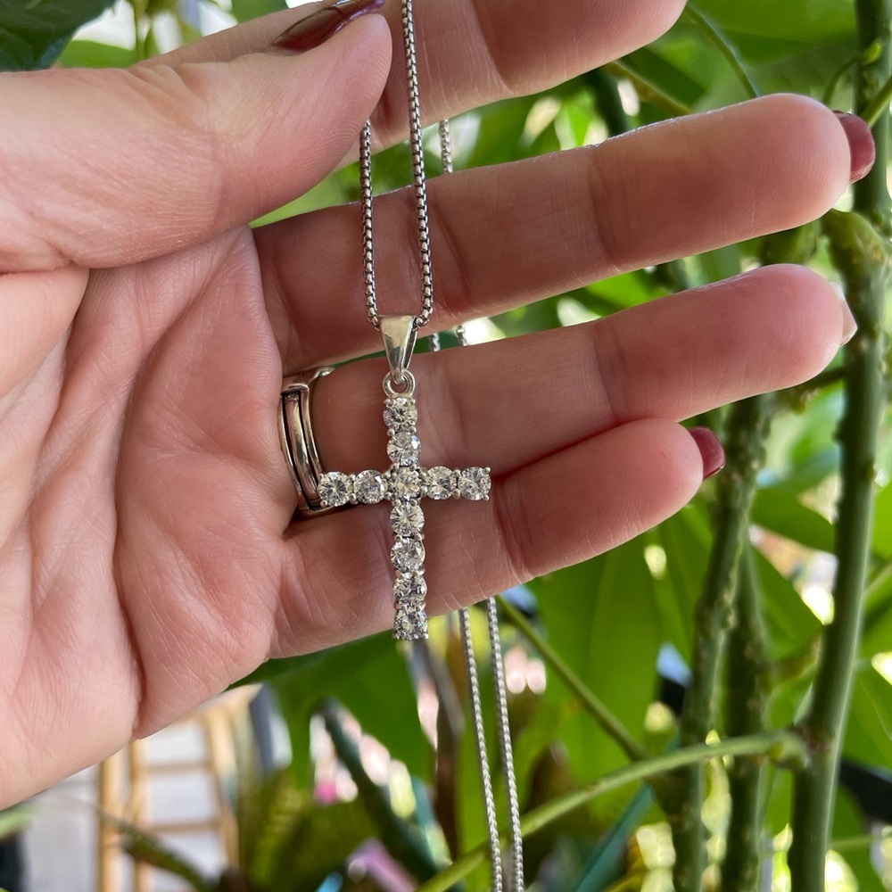 Sterling Silver CZ Cross Chain - Picture 5 of 14